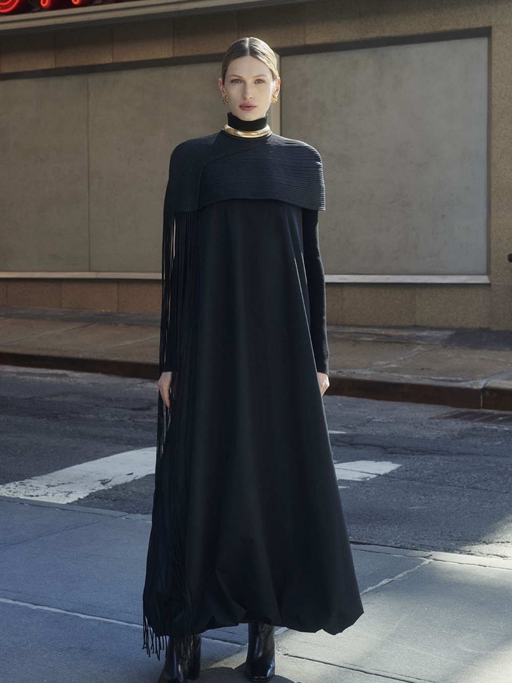 Tory Burch Fall RTW 2021 $998 Black Cotton Poplin Bubble Hem Maxi Dress Sz 6